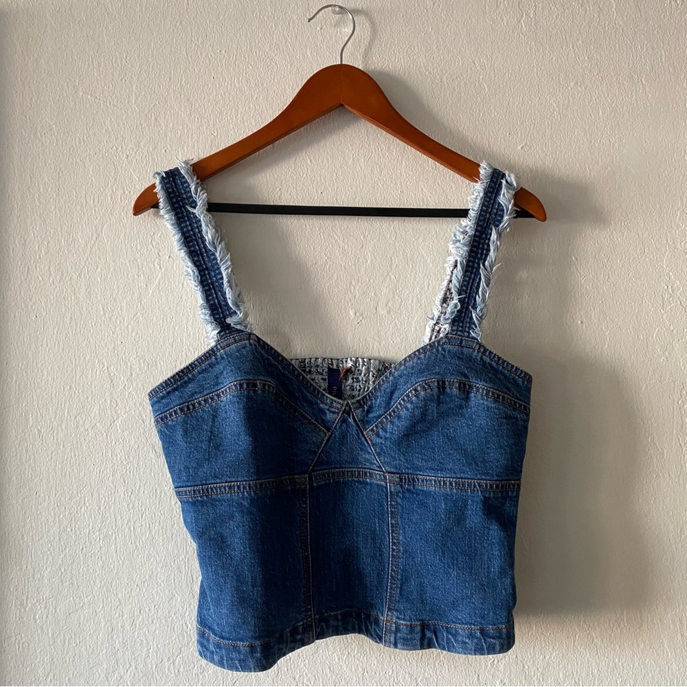 Anthropologie Pilcro Distressed Seamed Denim Tank Blue Size 8